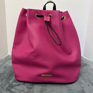 Y2kJuicy Couture Hot Pink Drawstring Bucket Backpack Gold Hardware Black Straps